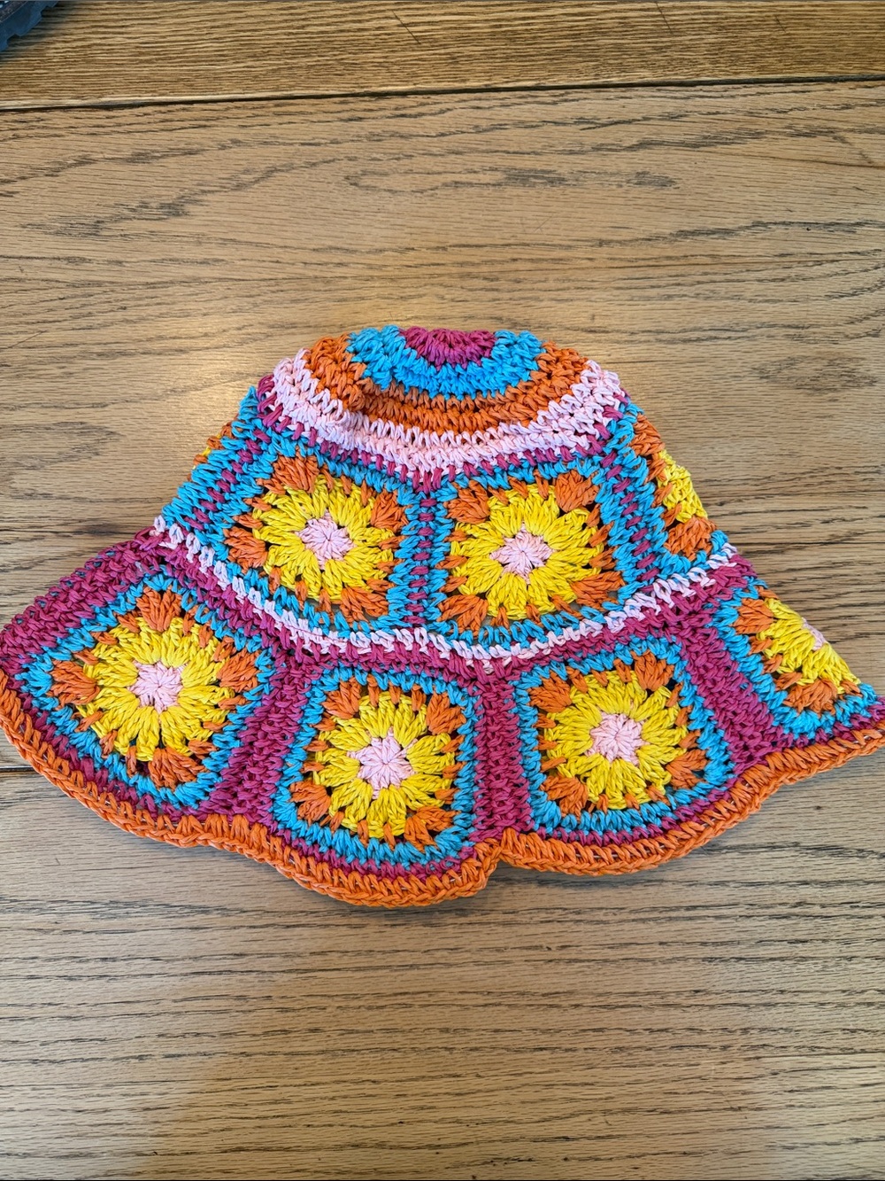 OVO Crochet Sun Hat in Pink, Orange, Yellow, Blue
